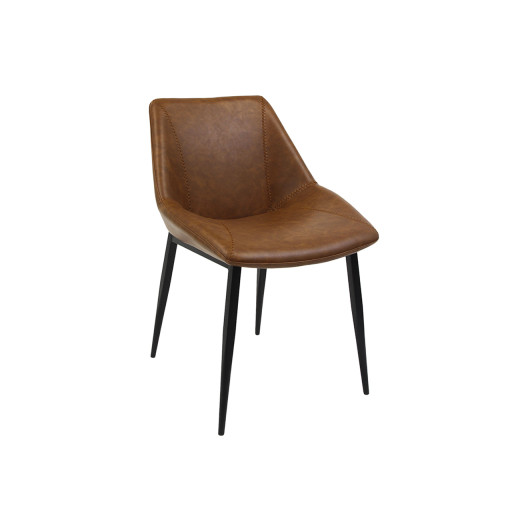 Modern Indoor Metal Chair with Brown Upholstery and Accent Stitching