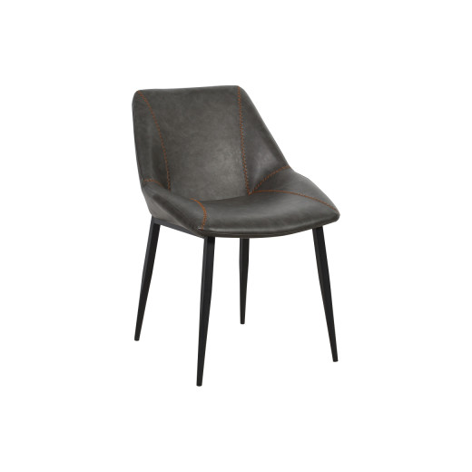 Modern Indoor Metal Chair with Grey Upholstery and Accent Stitching