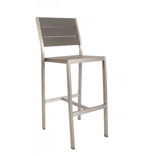 Gray Finish Aluminum Barstool w/Imitation Teak Slats