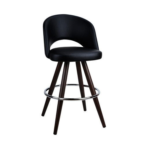 Black Vinyl Padded Swivel Barstool  with Metal Woodgrain Frame and Chrome Footrest for Indoor Use
