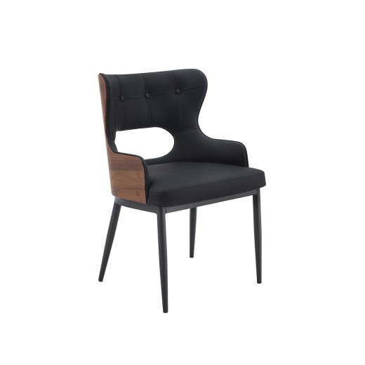 Indoor Black Vinyl Padded Metal Arm Chair with Curved Veneer Outer Back