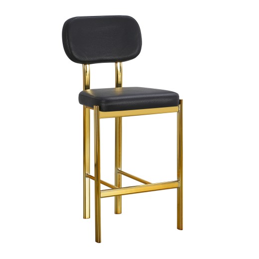 Contemporary Indoor Dining Barstool with Gold Metal Frame and Black Padded Seat & Back, Indoor Use