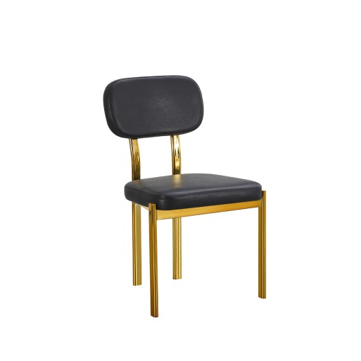 Contemporary Indoor Dining Chair with Gold Metal Frame and Black Padded Seat & Back, Indoor Use