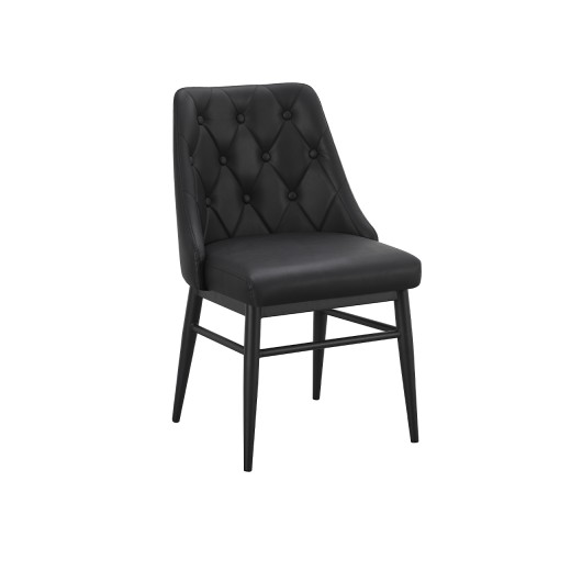 Modern Black Metal Chair with Diamond Tufted Vinyl Seat & Back for Indoor Use