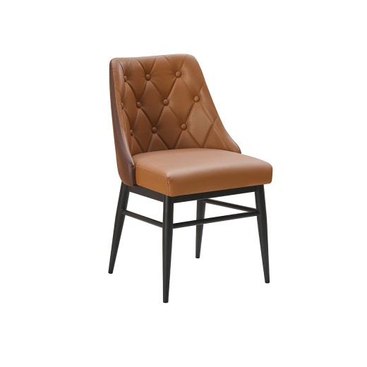 Modern Brown Metal Chair with Diamond Tufted Vinyl Seat & Back for Indoor Use