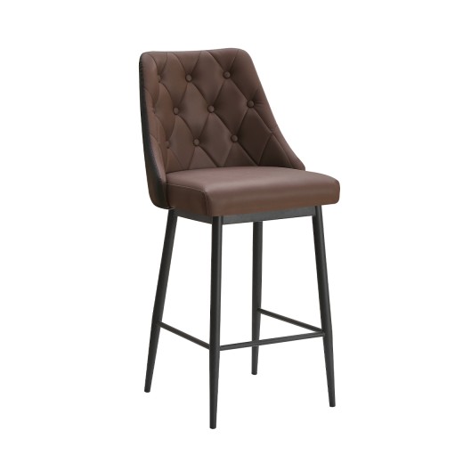 Burgundy Metal Barstool with Diamond Tufted Vinyl Seat & Back and Black Outer Back for Indoor Use