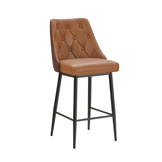 Modern Brown Metal Barstool with Diamond Tufted Vinyl Seat & Back for Indoor Use