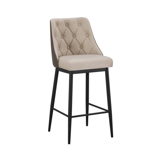 Cream Metal Chair with Diamond Tufted Vinyl Seat & Back and Taupe Outer Back for Indoor Use