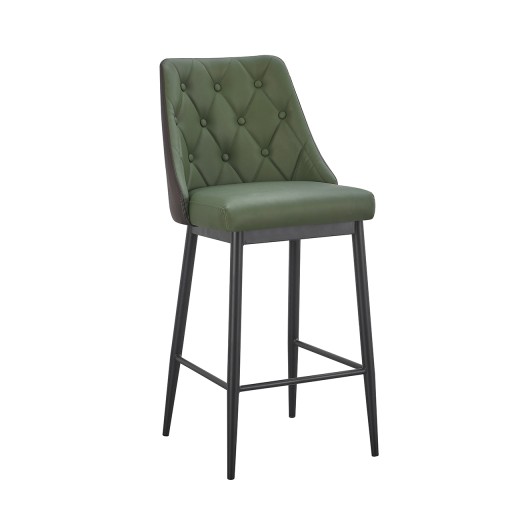 Green Metal Barstool with Diamond Tufted Vinyl Seat & Back and Black Outer Back for Indoor Use