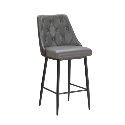 Gray Metal Barstool with Diamond Tufted Vinyl Seat & Back and Black Outer Back for Indoor Use