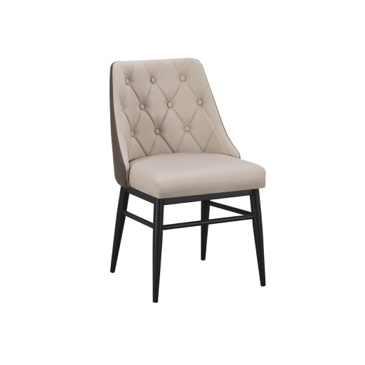 Cream Metal Chair with Diamond Tufted Vinyl Seat & Back and Taupe Outer Back for Indoor Use