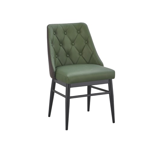 Green Metal Chair with Diamond Tufted Vinyl Seat & Back and Black Outer Back for Indoor Use