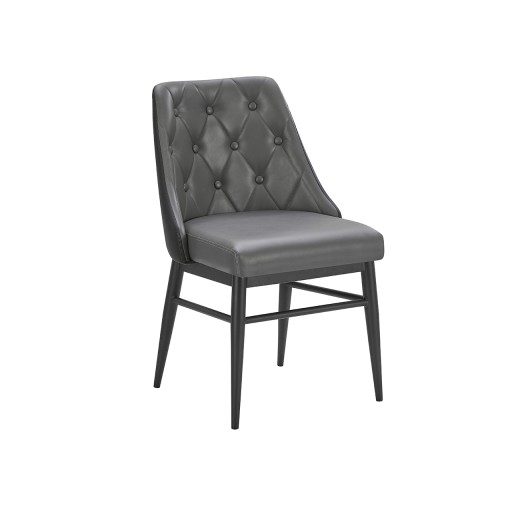 Gray Metal Chair with Diamond Tufted Vinyl Seat & Back and Black Outer Back for Indoor Use