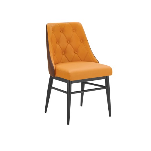 Orange Metal Chair with Diamond Tufted Vinyl Seat & Back and Dark Brown Outer Back for Indoor Use