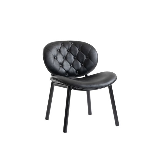 Transitional Indoor Metal Chair with Black Vinyl Padded Seat and Button-Tufted Back