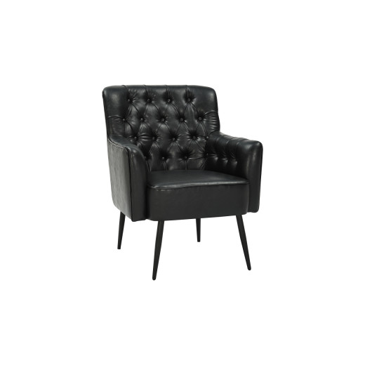 Indoor Modern Black Lounge Arm Chair with Button-Tufted Backrest and Sleek Metal Legs