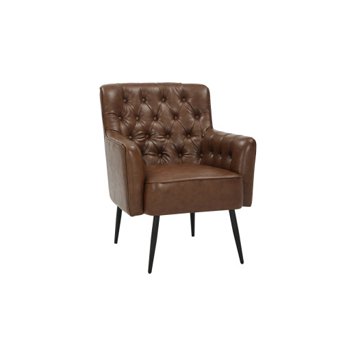 Indoor Modern Brown Lounge Arm Chair with Button-Tufted Backrest and Sleek Metal Legs