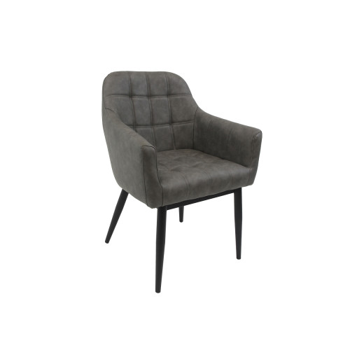Armchair w/Black Steel Legs and Grey PU Leather Upholstery
