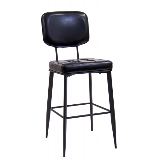 Black Indoor Metal Bar Stool w/Vinyl Seat & Back