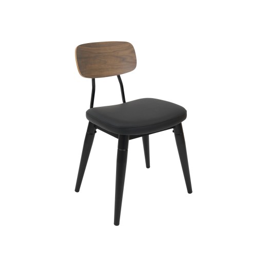 Metal Chair in Black w/ Veneer Back & Vinyl Seat