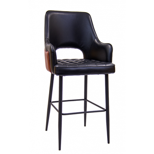 Vintage Look Black Steel Bar Stool w/ Vinyl Seat