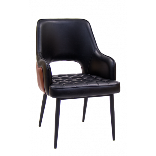 Vintage Look Black Steel Chair w/ Vinyl Seat