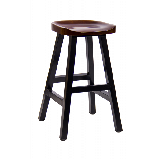 Black Metal Bar Stool w/ Walnut Finish Pinewood Seat 