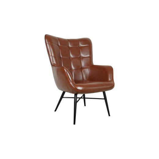 Indoor Accent Metal  Armchair with Brown Vinyl Seat & Back 