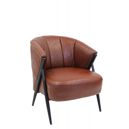 Extra Thick Brown Vinyl Seat Metal Lounge Chair 