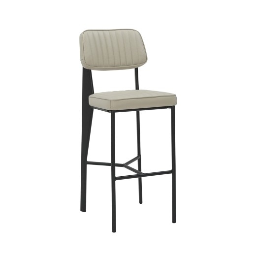 Modern Metal Barstool with Cream Padded Seat & Back, Frame in Black Finish 