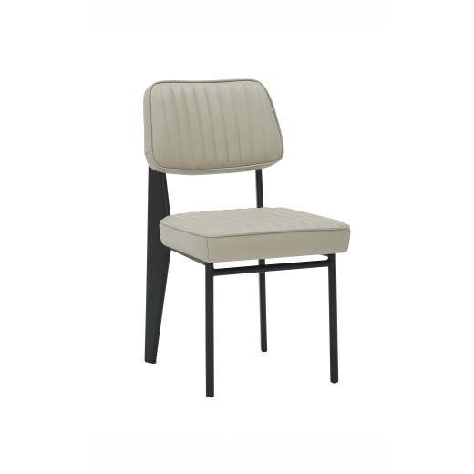 Modern Metal Chair with Cream Padded Seat & Back, Frame in Black Finish 