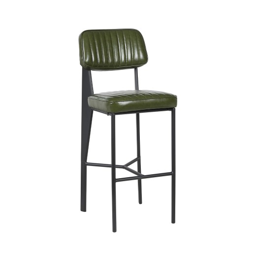 Modern Metal Barstool with Green Padded Seat & Back, Frame in Black Finish 