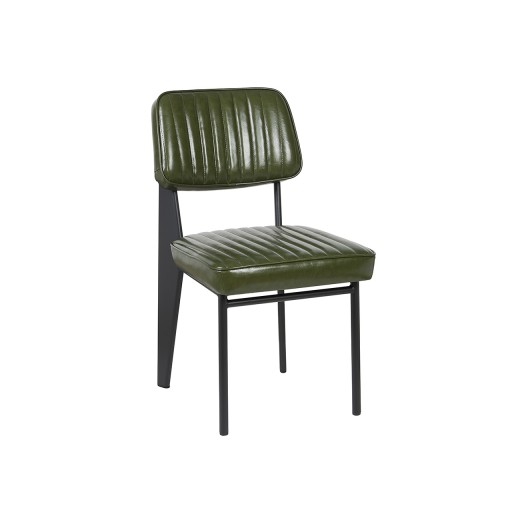 Modern Metal Chair with Green Padded Seat & Back, Frame in Black Finish 