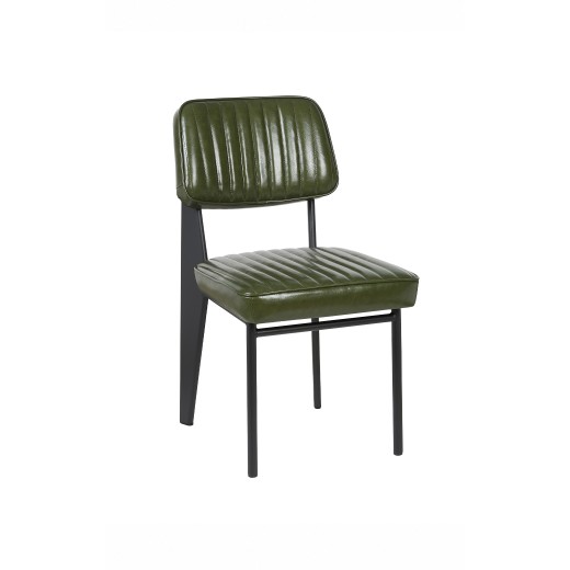 Modern Metal Chair with Green Padded Seat & Back, Frame in Black Finish 