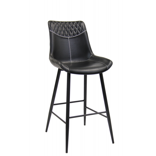 Metal Indoor Bar Stool w/ Black Vinyl Seat and back