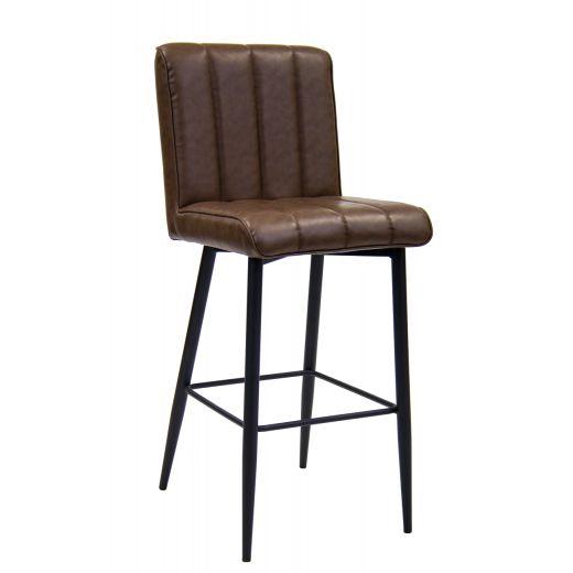 Black Metal Indoor Barstool, Brown Vinyl Seat and Back