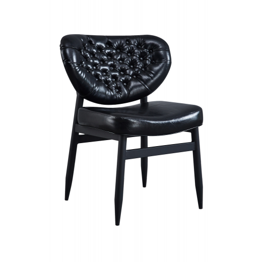 Metal Indoor Chair w/Black Vinyl Seat & Button Tufted Back