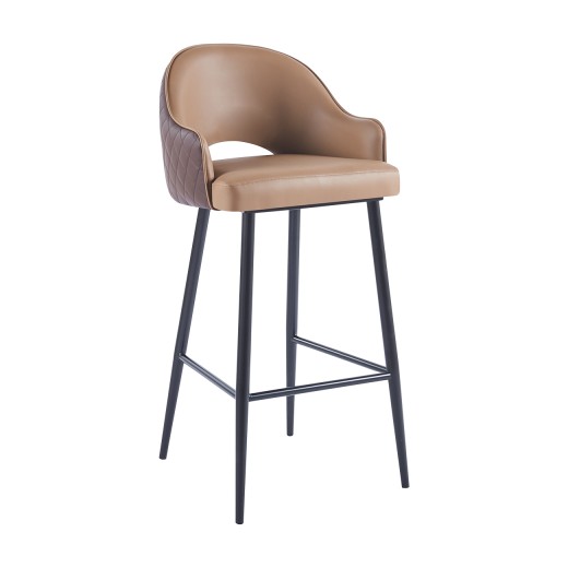 Vintage Steel Barstool With Brown Vinyl Seat and Back
