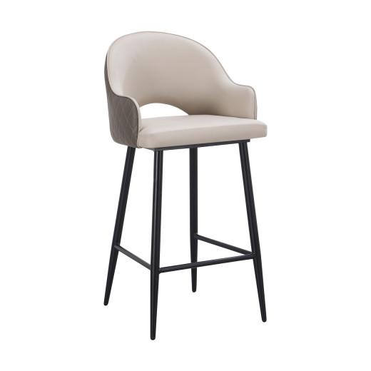 Indoor Barstool with Steel Frame and Cream Vinyl Upholstery