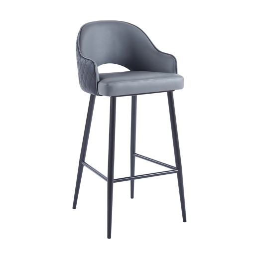 Vintage Steel Barstool With Gray Vinyl Seat and Back