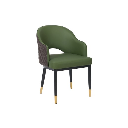 Modern Green Upholstered Dining Chair with Diamond-Stitched Backrest and Gold-Tipped Steel Legs