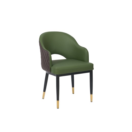 Modern Green Upholstered Dining Chair with Diamond-Stitched Backrest and Gold-Tipped Steel Legs
