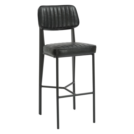 Indoor Metal Bar Stool with Black Vinyl Cushioned Seat and Back 