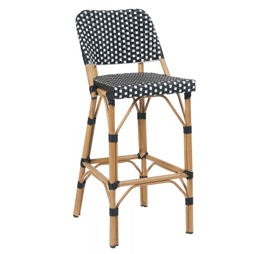 Poly Woven Outdoor Aluminum Barstool, Natural & White