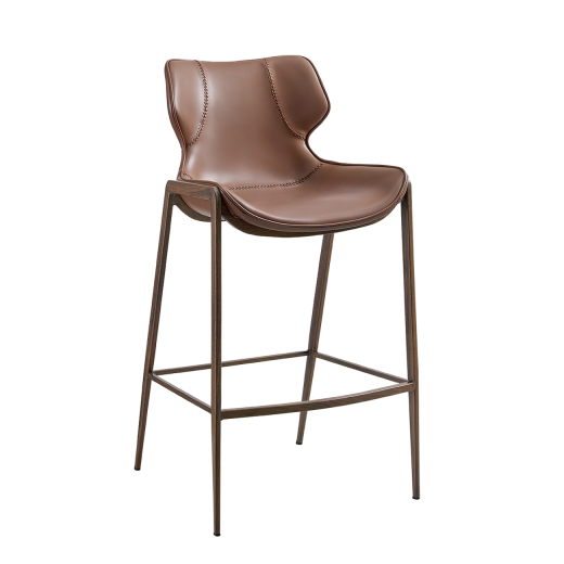 Wood Grain Metal Barstool with Vinyl Seat in Brown 