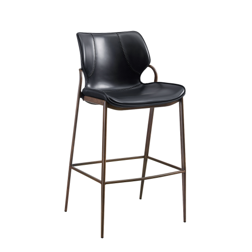 Wood Grain Metal Bar Stool with Vinyl Seat in Black