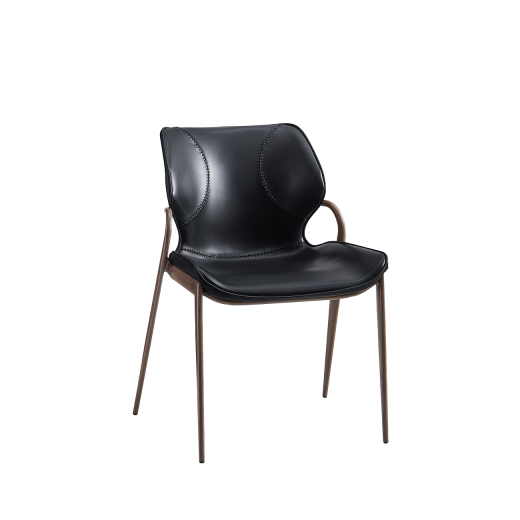 Wood Grain Metal Chair with Vinyl Seat in Black