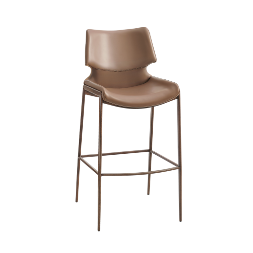 Wood Grain Indoor Metal Barstool w/ Tan Brown Vinyl Seat