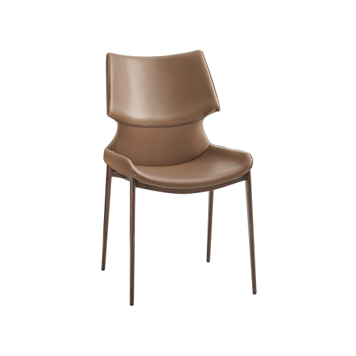 Wood Grain Indoor Metal Chair w/ Tan Brown Vinyl Seat