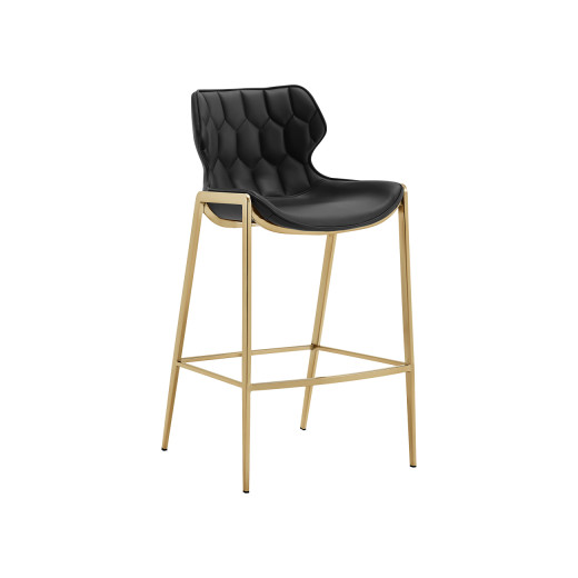  Modern Indoor Metal Barstool  with Black Upholstered Seat and Backrest, Gold Frame